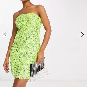 Ever New structured bandeau sequin mini dress in lime mix